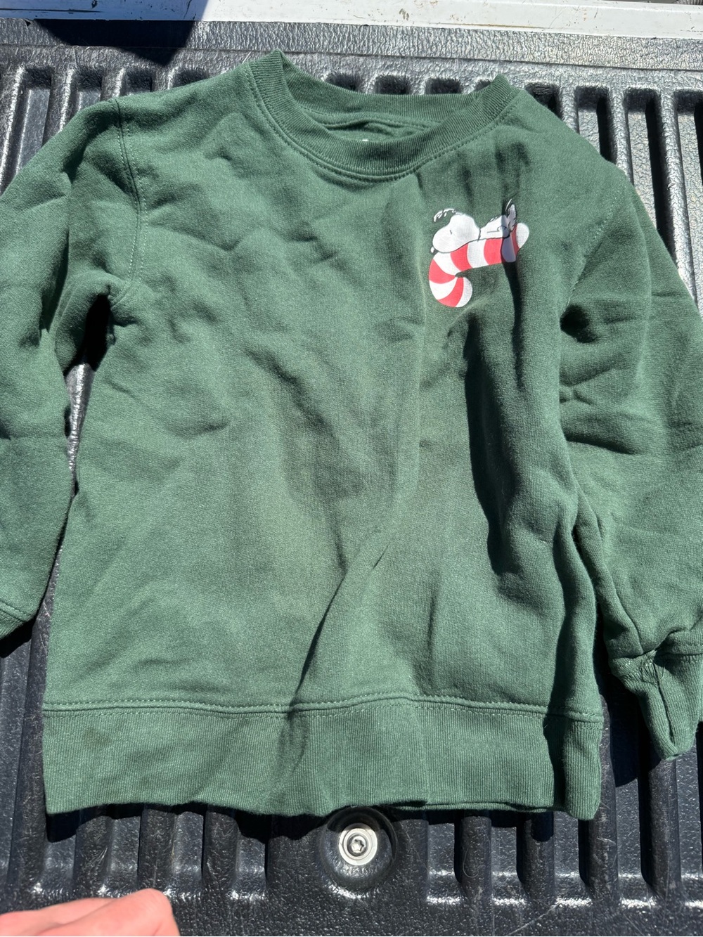 Kids Forest Green Crewneck Sweatshirt with Snoopy Candy Cane Graphic